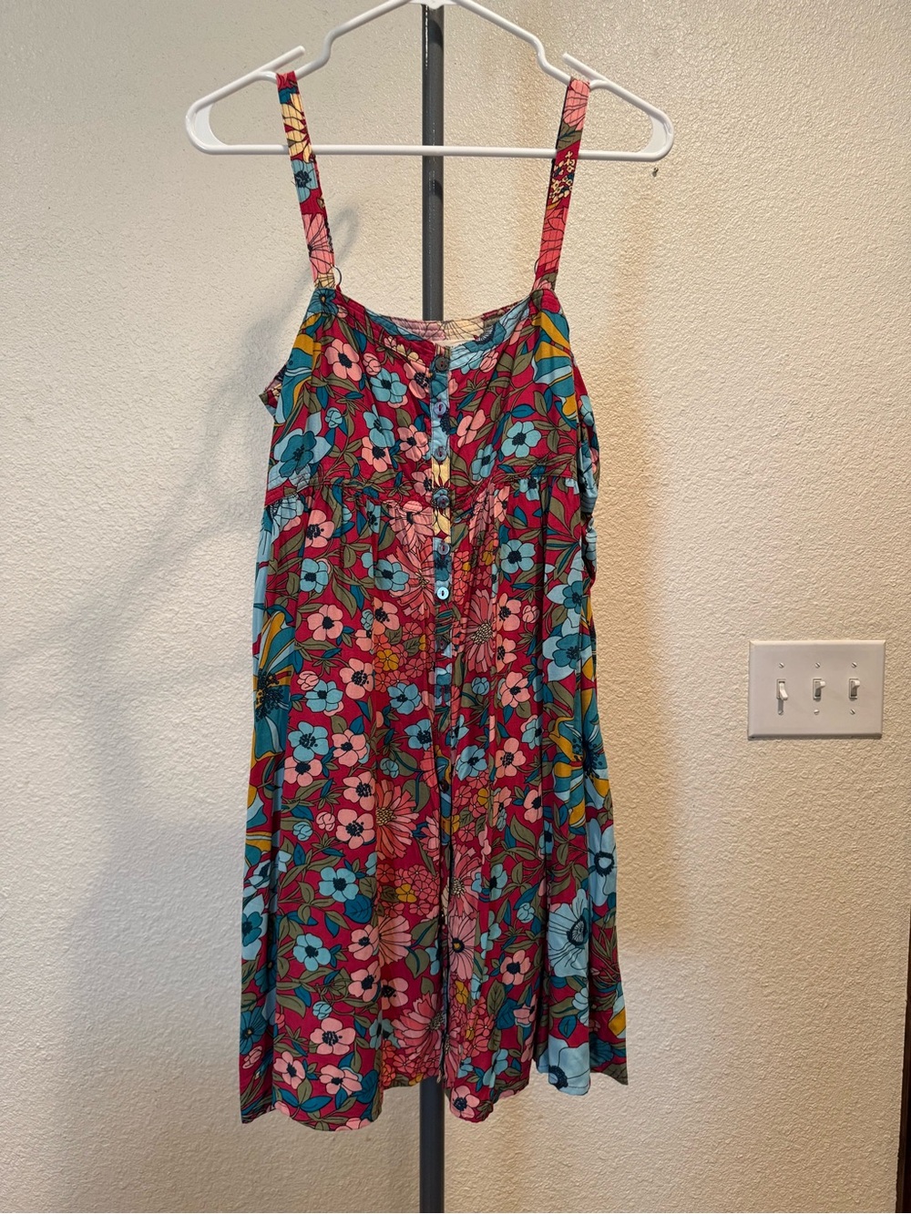 NATURAL LIFE Pink Floral Button-Front Mini Dress with Blue Accents